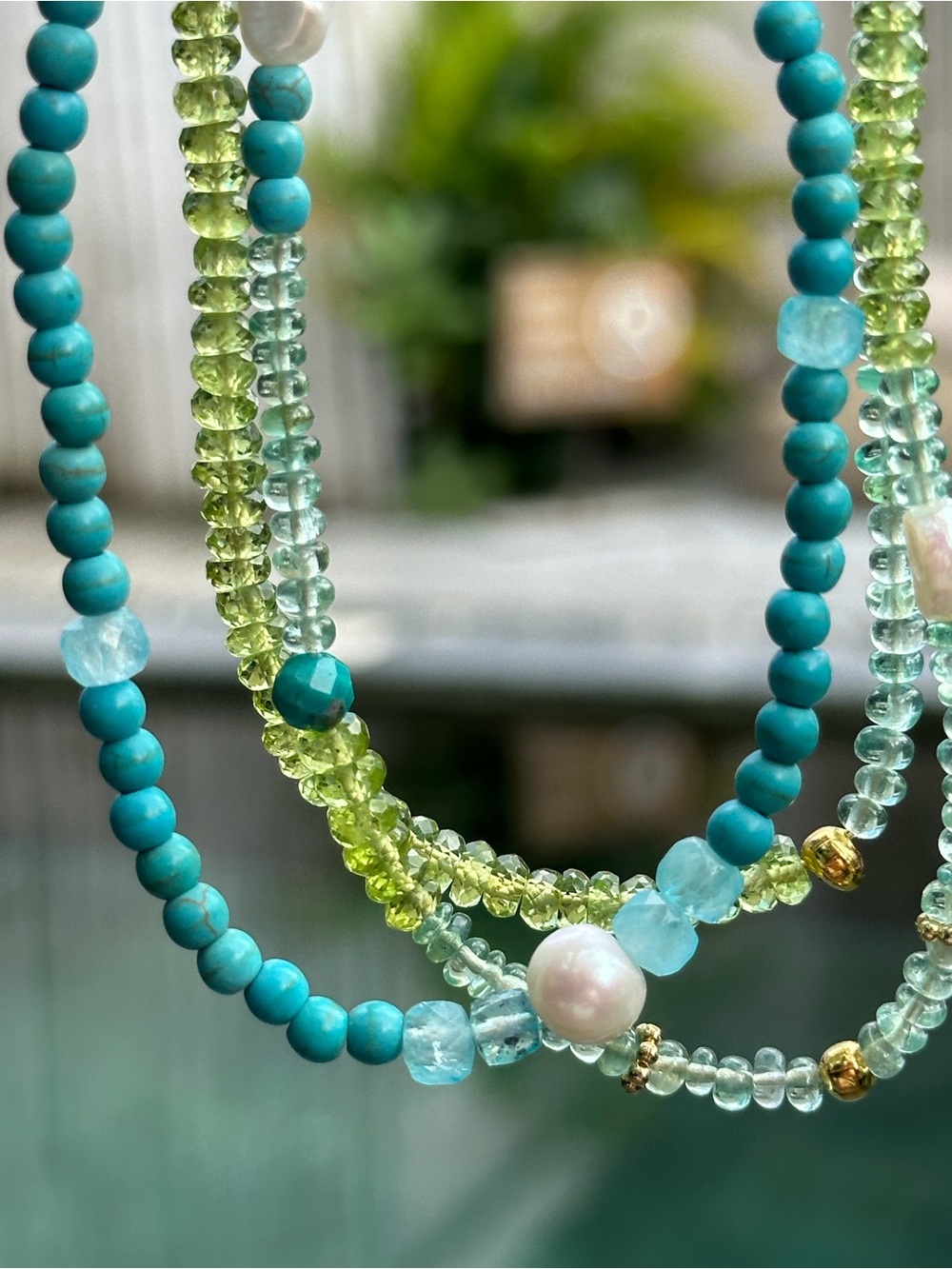 Crystal Green Amethyst & Turquoise & Bali Pearl Necklace - Brand: Balii Crystals